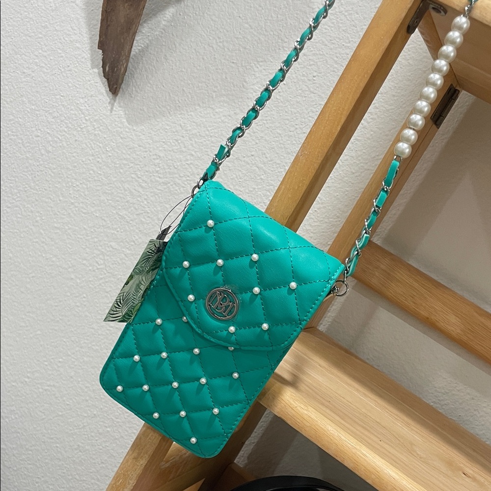 Badgley Mishka Elegant Teal Quilted Shoulder Bag